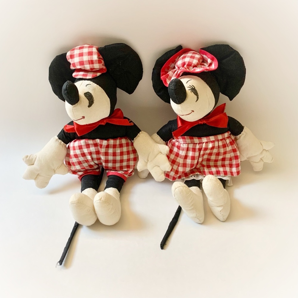 Vintage Handmade Mickey and Minnie Mouse Plush Dolls True Vintage